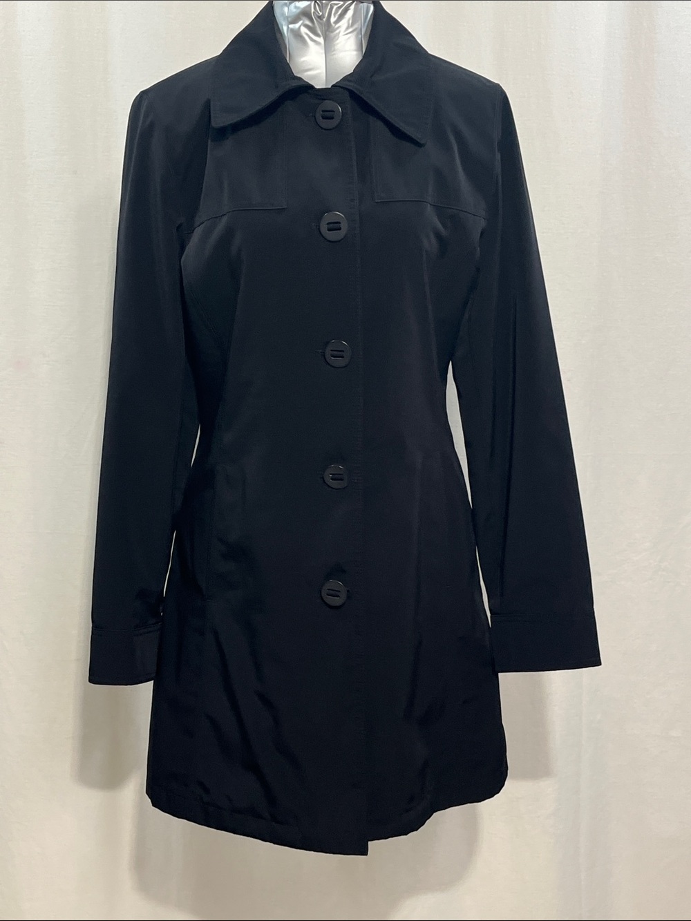 Vintage Esprit Black Button-Front Car Coat / Lightweight Rain Jacket woman’s med